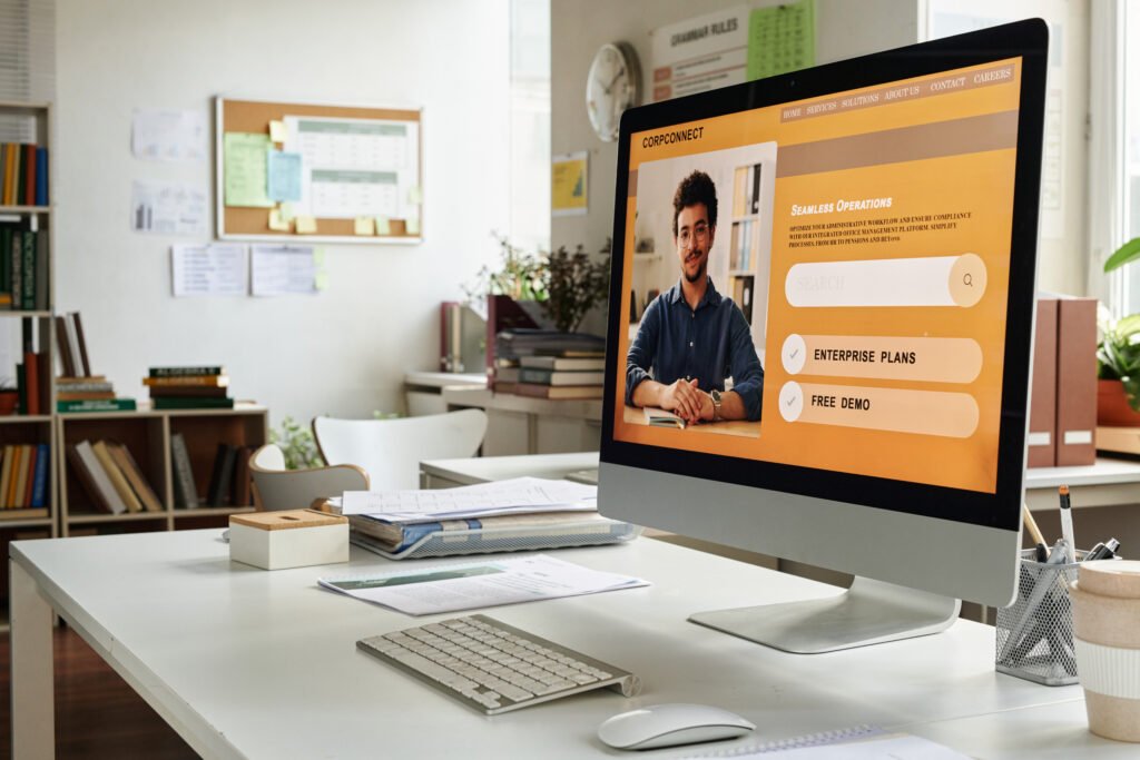 Working in Modern Office with Computer and Documents